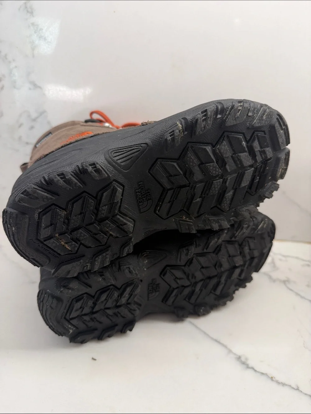 The North Face Brown Suede Kids Boots with Orange Laces